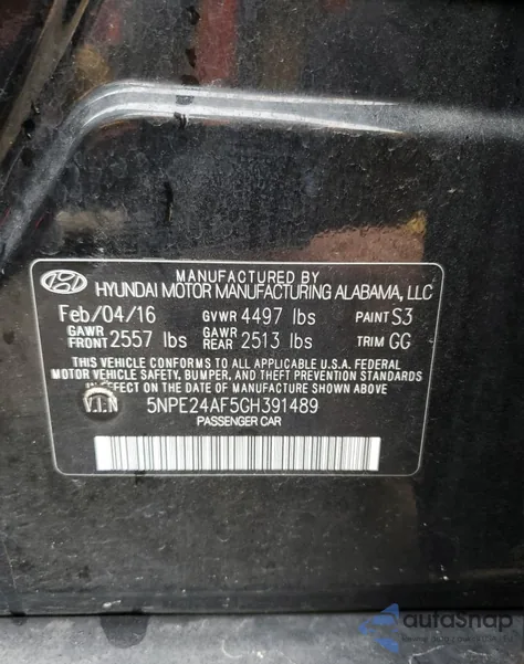 2016 Hyundai Sonata Se z USA, uszkodzony, nr VIN 5NPE24AF5GH391489